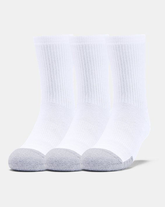 Youth HeatGear® Crew Socks 3-Pack, White, pdpMainDesktop image number 0